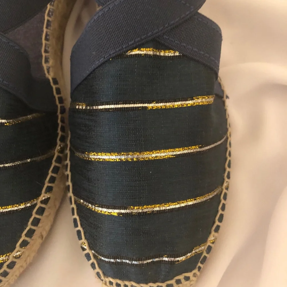 Women's Navy Blue Espadrille Slingback with Gold Accent